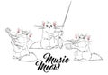 Music meow. Vector set of cute spring cats.