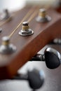 close up of acoustic guitar head with pegs Royalty Free Stock Photo