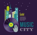 Music and night life of city landscape background