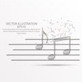 Music note low poly wire frame on white background. Royalty Free Stock Photo