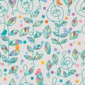 Music note bird leaf natural seamless pattern Royalty Free Stock Photo