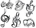 Music note design elements. Tattoo vector designs. Vector illustration Royalty Free Stock Photo