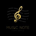 Music note gold color with dash line staff, logo icon set design illustration