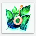 Music note with green leaves on white background. 3D illustration. AI generated Royalty Free Stock Photo