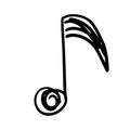 Music note hand drawn and doodle design. Sketch of melody and musical symbol in black silhouette style. Creative music icon Royalty Free Stock Photo