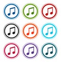 Music note icon flat round buttons set illustration design Royalty Free Stock Photo