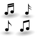 music note icon set black with shadow, collection of vector musical notes Royalty Free Stock Photo