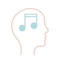 Music note inside human head line style icon vector design