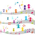 Music note with kids playing