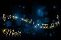 Music note poster. Musical background, musical notes swirling. Jazz album, classical symphony concert announcement Royalty Free Stock Photo