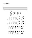 Music note set. Vector different music notes, stave, treble and bass clefs. Royalty Free Stock Photo