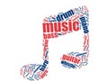 Music note shape musical instruments word cloud