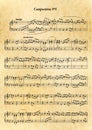 Music note sheet with difficult melody on old paper