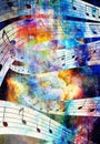 Music note and Space and stars with abstrtact Royalty Free Stock Photo