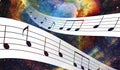 Music note and Space and stars with abstrtact color background. Royalty Free Stock Photo