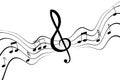 Music note staff on musical line waves on white for banner or poster design, vector illustration Royalty Free Stock Photo