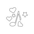 Music note with stars and heart outline icon. Symbol, logo illustration for mobile concept and web design. Royalty Free Stock Photo