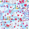 Music note thank you butterfly sky seamless pattern