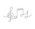 Music note and treble clef, continuous one art line drawing. Music concept. Hand drawn doodle sketch. Vector Royalty Free Stock Photo