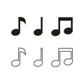 Music note vector icons. Sound and melody symbols. Set of various black musical note icon isolated onwhite background. Royalty Free Stock Photo