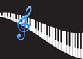 Music Note and wavy piano keyboard Royalty Free Stock Photo