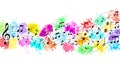 Vector Black Music Notes in Colorful Spatters and Splashes Background Royalty Free Stock Photo