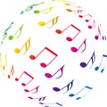 Music notes as a sphere logo, equalizer, color logo, music and sound logo, multimedia background and logo