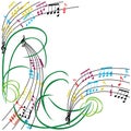 Music notes background, stylish musical theme frame, vector illustration.