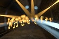 Music notes with dark background, floating notes, 3d rendering