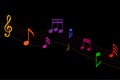 Music notes. Dark music background. Colorful abstract music notes on line wave background Royalty Free Stock Photo