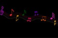 Music notes. Dark music background. Colorful abstract music notes on line wave background Royalty Free Stock Photo