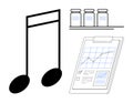 Music Notes with Data Chart and Medicine Bottles Highlighting Research and Analytics Royalty Free Stock Photo