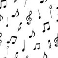 Music notes. Flat seamless pattern on a white background. Vector illustration Royalty Free Stock Photo