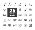 Music notes flat vector grayscale icons set Royalty Free Stock Photo