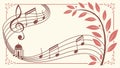 Music notes with floral corner frame, musical elegance vector design Generative AI Royalty Free Stock Photo
