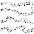Music notes flowing. Musical note key composition, melody black silhouettes, music waves vector set Royalty Free Stock Photo