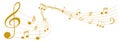 Music notes gold wave, musical notes melody, abstract design with musical notes, dynamic music abstract design Royalty Free Stock Photo