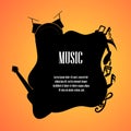 Music notes guitar and drumset with space for text back Royalty Free Stock Photo