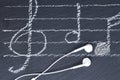 Music notes with headphones Royalty Free Stock Photo