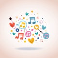 Music notes, hearts and dots abstract art illustration Royalty Free Stock Photo