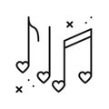 Music notes with hearts line icon. Disco, dance, nightlife, club, party theme. Happy Valentine day sign and symbol. Royalty Free Stock Photo