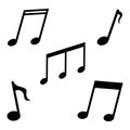 Music notes icon. Black symbols of song, sound, melody on white background. Notation for musical or dance apps. Graphic sign tune Royalty Free Stock Photo