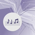 Music notes icon on purple abstract modern background. The lines in all directions. With room for your advertising. Royalty Free Stock Photo