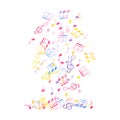 Music notes levitation. Falling multicolored note symbols. Cute atmosphere of music rain. Dense composition. Perfect for musical Royalty Free Stock Photo