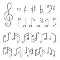 Music notes line icons set on white background Royalty Free Stock Photo