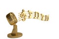 Music notes and microphone on white background.3D illustration.