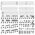 Music notes. Musical melody notation, note tone and treble clef swirl shape. Notes icons vector set