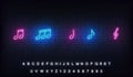 Music notes neon template. Musical notes glowing sign Royalty Free Stock Photo