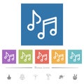 Music notes outline flat white icons in square backgrounds