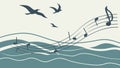 Music notes over ocean, harmonious sound and waves. vector design Generative AI Royalty Free Stock Photo
